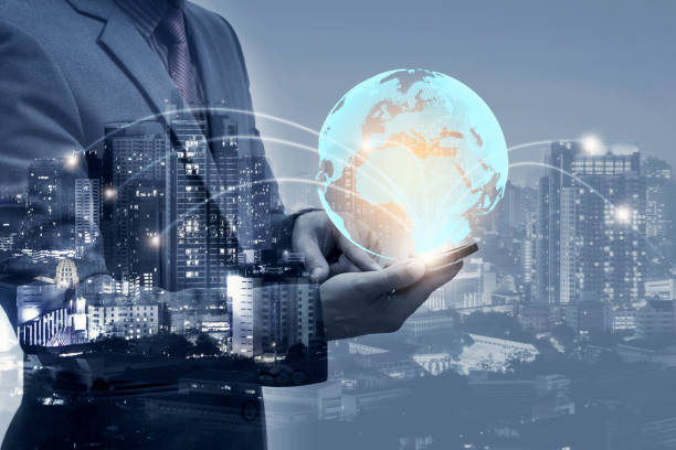 istock double exposure of businessman using cellphone or smart phone and globe simulation with blur city night, network technology connection concept 1150687843