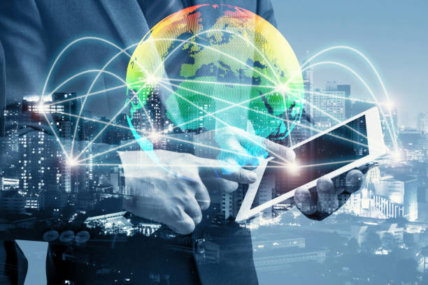 istock double exposure of businessman using cellphone or smart phone and globe simulation with blur city night, network technology connection concept 1150687846