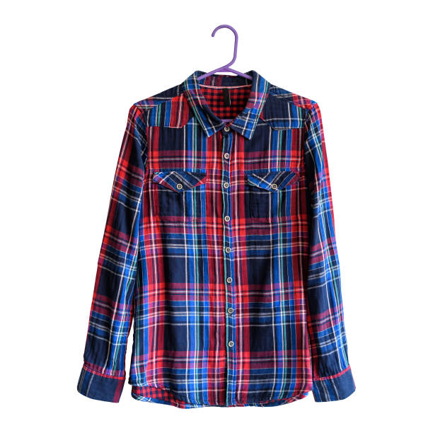 istock Blue and red checkered shirt on hanger. White background. Isolate 1150688410