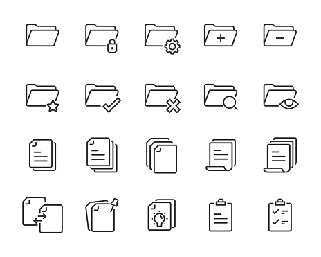 set of document icons, such as paper, information, office, folder, page