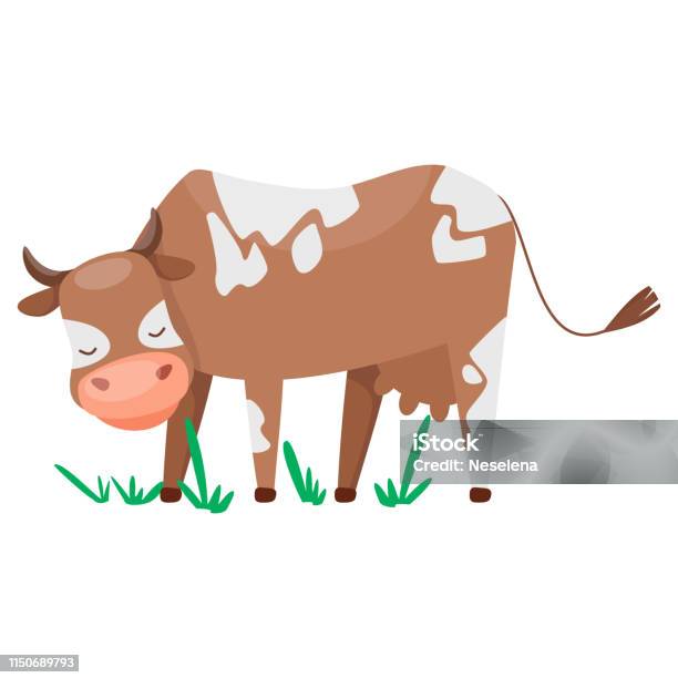 Adorable Cute Cow Vector Design For Milky Pack Or Illustration For Children Cartoon Flat Style Stock Illustration - Download Image Now
