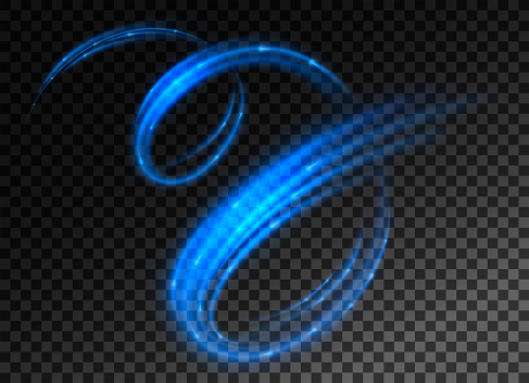 Dynamic sparkling spiral, twist. Blue light effect. Vector illustration