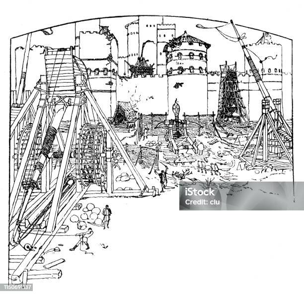 Equipment And Weapons For The Attack On A Castle Stock Illustration - Download Image Now - Castle, Siege, 19th Century