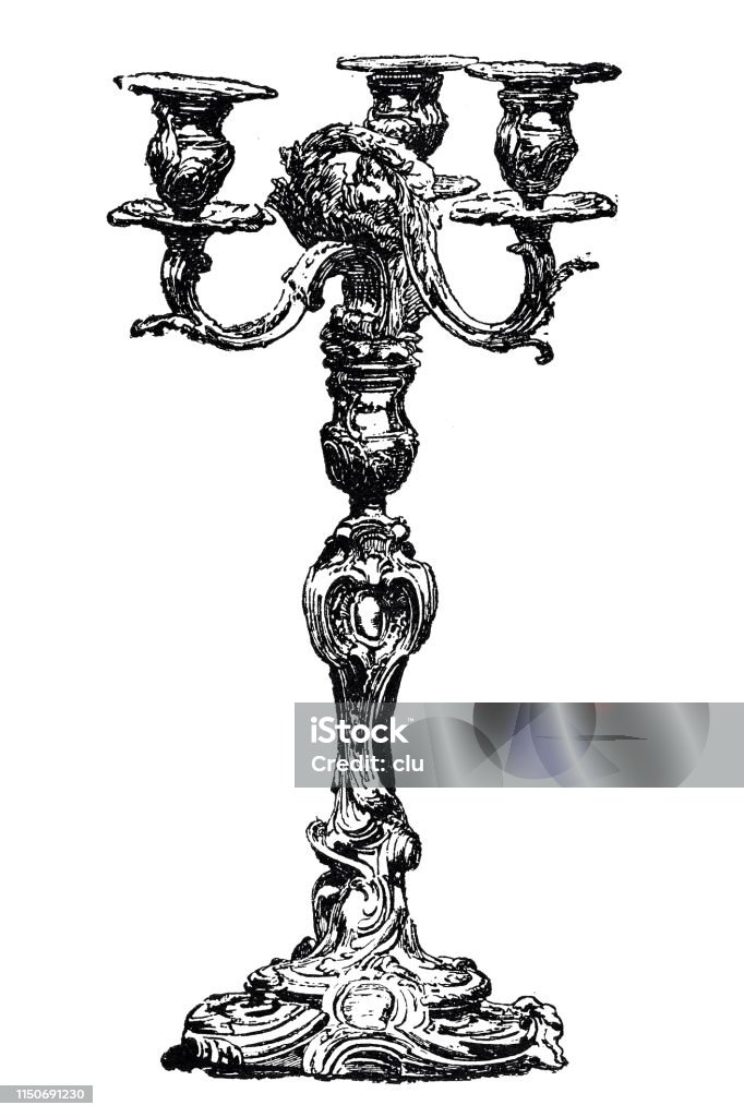Candle holder on white background Illustration from 19th century Candle stock illustration