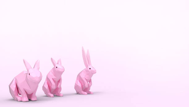 istock Bunny rabbit - Animal lowpoly Groups on Concept Modern Art    paste purple  background  - 3d rendering 1150691289