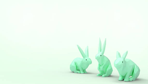 istock Bunny rabbit - Animal lowpoly Groups on Concept  Modern Art    pastel Green  background  - 3d rendering 1150691296