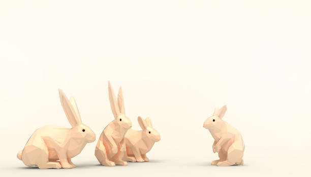 istock Bunny rabbit - Animal lowpoly Groups on Concept  Modern Art  and Yellow pastel background  - 3d rendering 1150691321