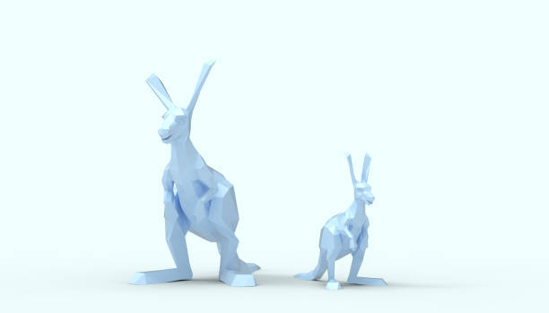 istock kangaroo Animal mother and child lowpoly on Concept Modern Art blue paste background - 3d rendering 1150691354