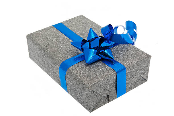 istock Present silver with blue jewelry tape 115069295