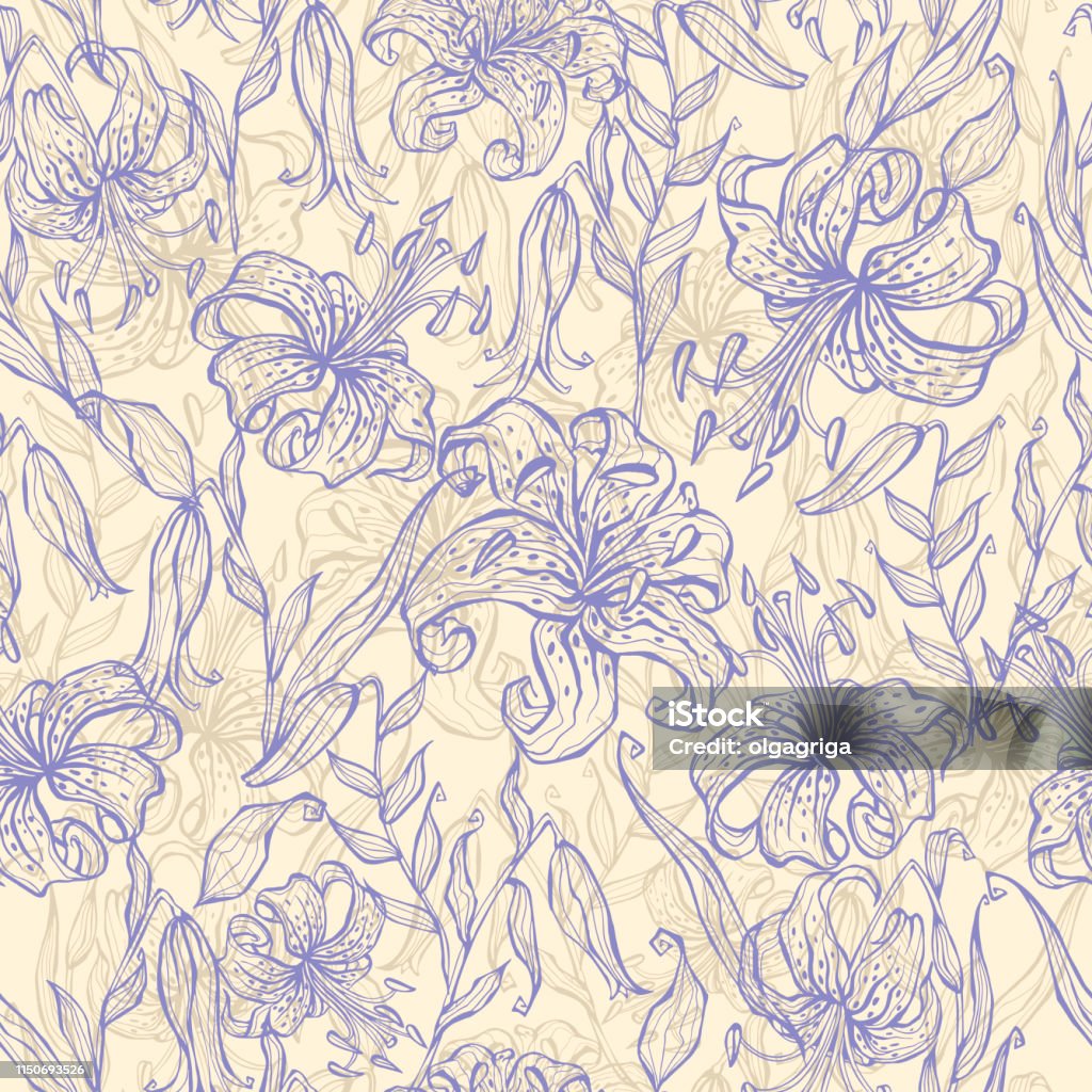 Seamless pattern with Tiger lilies. Vector illustration. Abstract stock vector