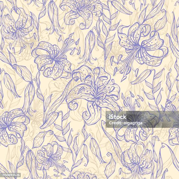 Seamless Pattern With Tiger Lilies Vector Illustration Stock Illustration - Download Image Now