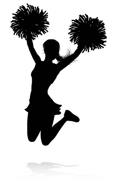 ilustrações de stock, clip art, desenhos animados e ícones de cheerleader pom poms silhouette - white background clip art american culture black