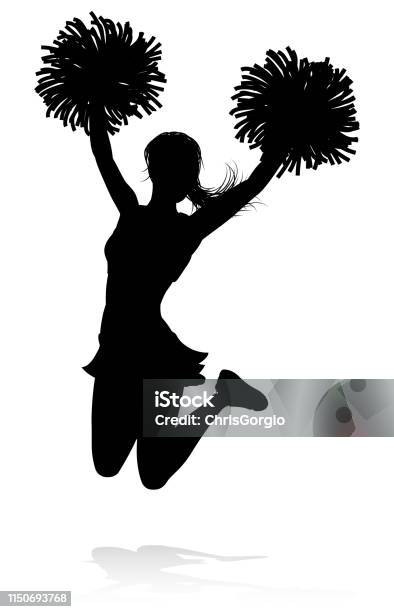 Cheerleader Pom Poms Silhouette Stock Illustration - Download Image Now - Cheerleader, In Silhouette, Pom-Pom