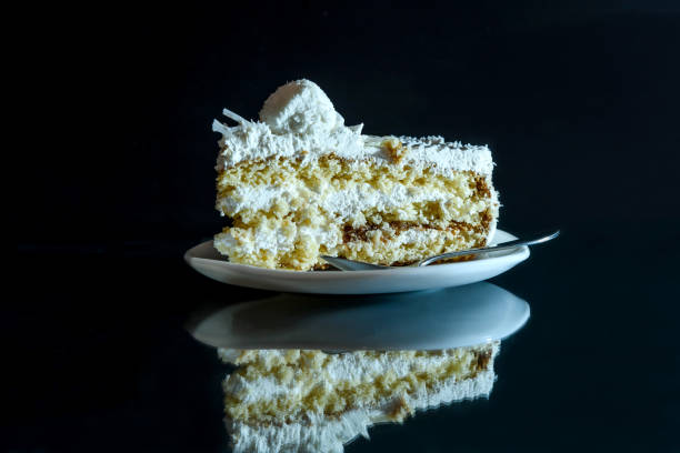 istock Piece of tasty cake on plate with reflection 1150694343