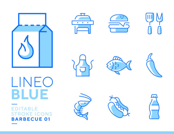 Lineo Blue - Barbecue and Grill line icons Vector icons - Adjust stroke weight - Expand to any size - Change to any color prawn animal stock illustrations