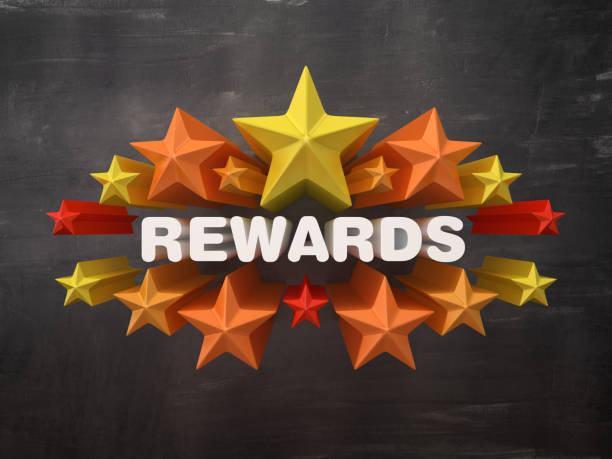 istock Colorful Stars with REWARDS Word on Chalkboard Background - 3D Rendering 1150695635