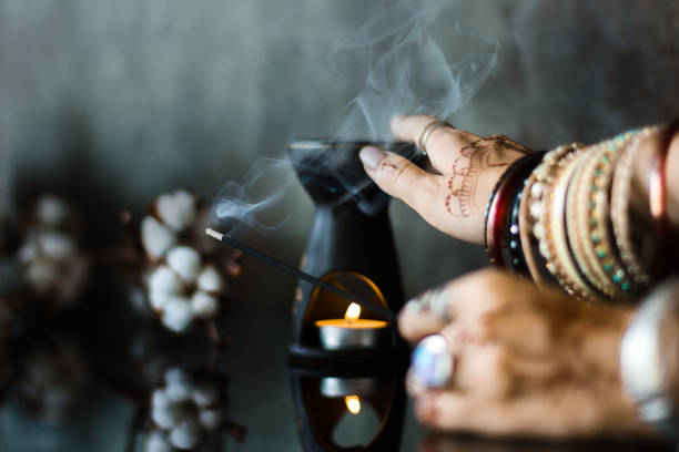 Painted Indian hand with mehndi ornament
