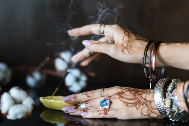 istock Painted Indian hand with mehndi ornament 1150695951