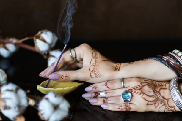 istock Painted Indian hand with mehndi ornament 1150695967