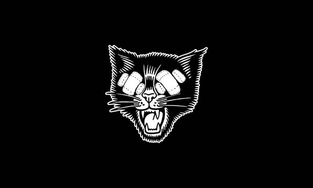 illustrazioni stock, clip art, cartoni animati e icone di tendenza di illustrazione del gatto horror cartone animato arrabbiato - malvagità illustrazioni