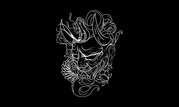 Black And White Japanese Demon Tattoo Download with the EPS file for any scalable or editable needs. hannya stock illustrations
