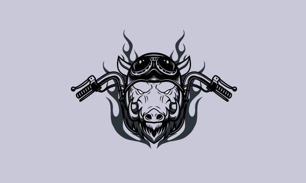 Boar Head Motorcycle Club Logo Illustration Download with the EPS file for any editable or scalale needs. motorcycle tattoo designs stock illustrations