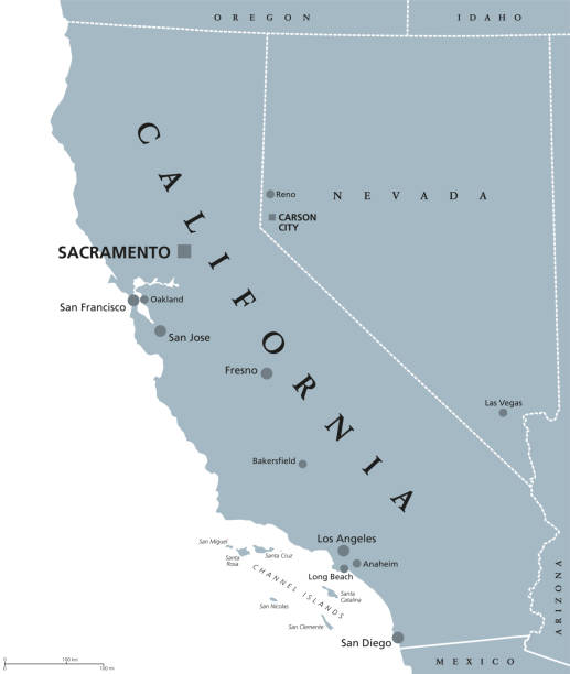 ilustraciones, imágenes clip art, dibujos animados e iconos de stock de mapa político de los estados unidos de california - anaheim