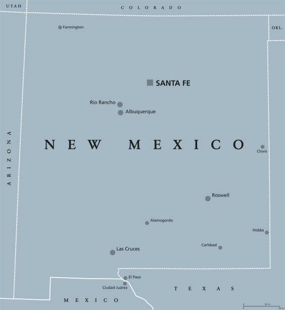 illustrazioni stock, clip art, cartoni animati e icone di tendenza di new mexico mappa politica degli stati uniti - roswell