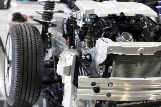 istock Electronic Vehicles lithium battery pack and power connections. hybrid car with powertrain 1150700306