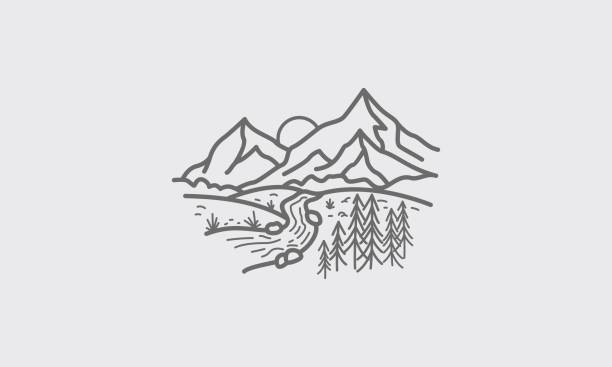 Mountain Scenery Line Vector Illustration Stock Illustration - Download  Image Now - Line Art, Mountain, Camping - iStock