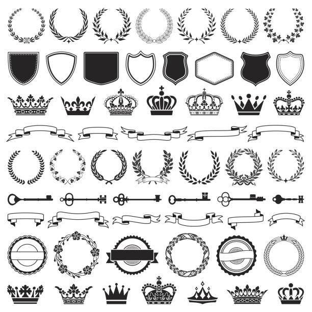 ilustrações de stock, clip art, desenhos animados e ícones de heraldic elements set - insignia