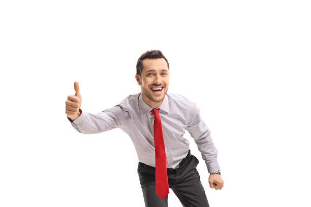 Young formal man smiling and making a thumb up gesture
