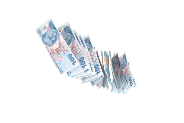 istock Turkish Liras Banknotes Falling and Flying Around on White 1150702805