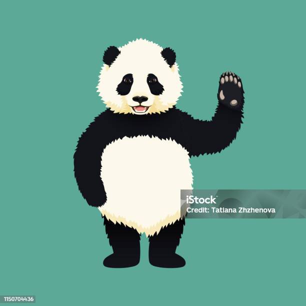 Bébé Panda Géant Debout Sur Les Pattes Arrières Et Agitant Ourson Chinois Noir Et Blanc Espèces Rares Et Vulnérables Vecteurs libres de droits et plus d'images vectorielles de Panda - Mammifère terrestre