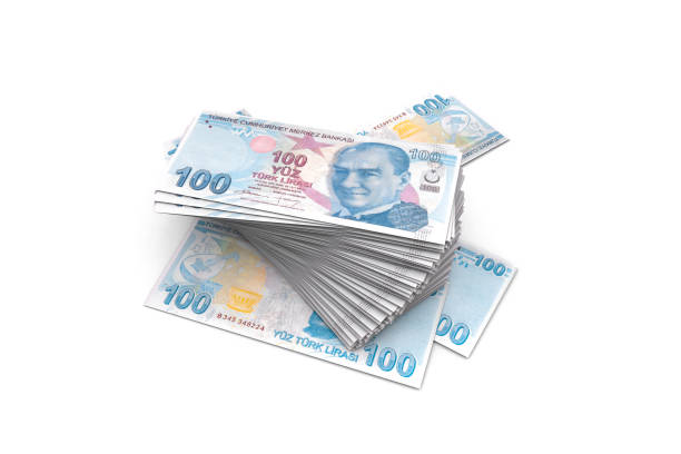istock Deck of Turkish Liras Banknotes on White 1150707449