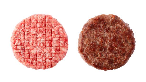istock Raw and fried burger beef patty 1150709923