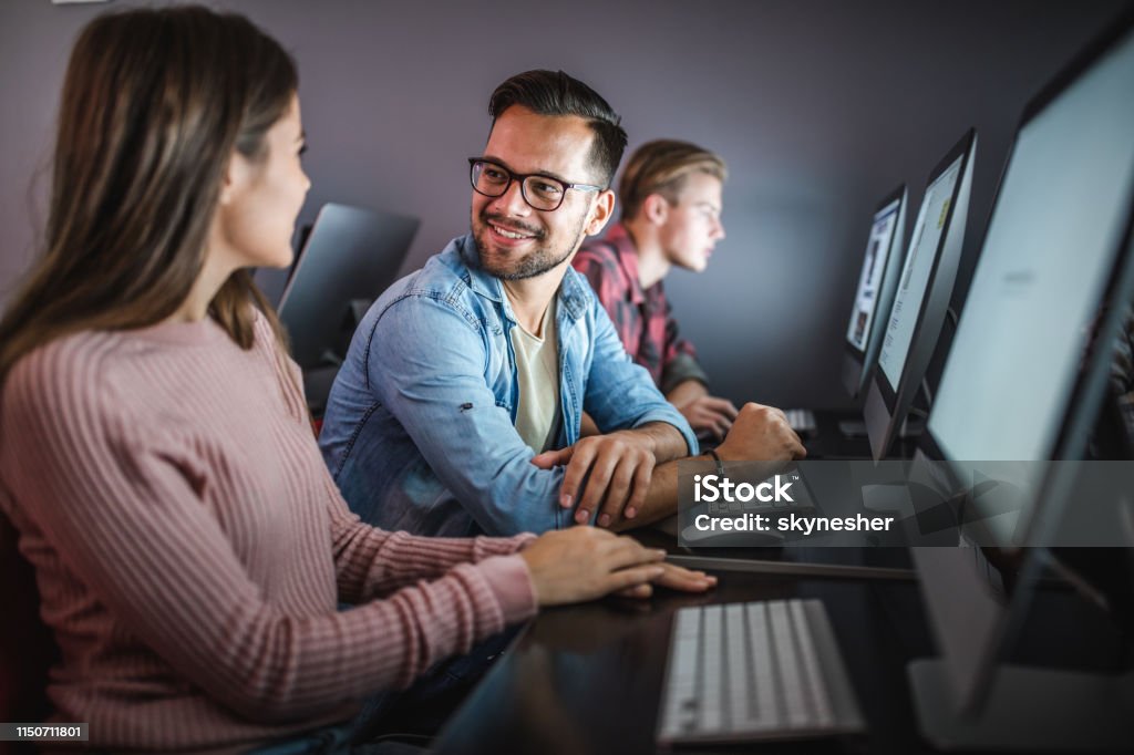 Happy Computer Class Happy Students Talking While Having A Class At Computer Lab Stock Photo ...