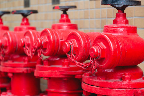 istock A line of red fire hydrants in Guangzhou, China. 1150713115