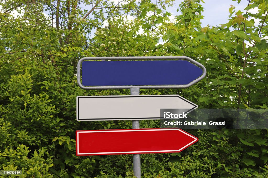 Empty Sign Pointing Three Empty Signs With Arrows Pointing In One Direction Stock Photo ...