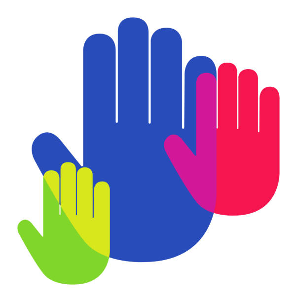 handpalmen-icon overlapping vibrantfarben - hand freisteller stock-grafiken, -clipart, -cartoons und -symbole