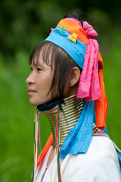Portrait of long neck woman Portrait of long neck woman, near Mae Hong Son in Thailand padaung tribe stock pictures, royalty-free photos & images
