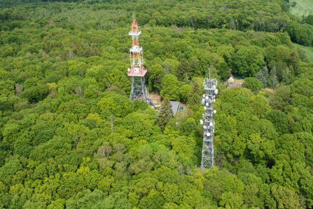 istock Communication towers - aerial view 1150716658