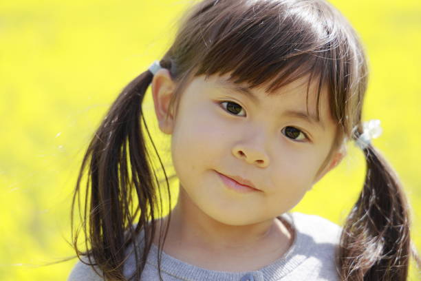 istock Japanese girl and field mustard (4 years old) 1150716675