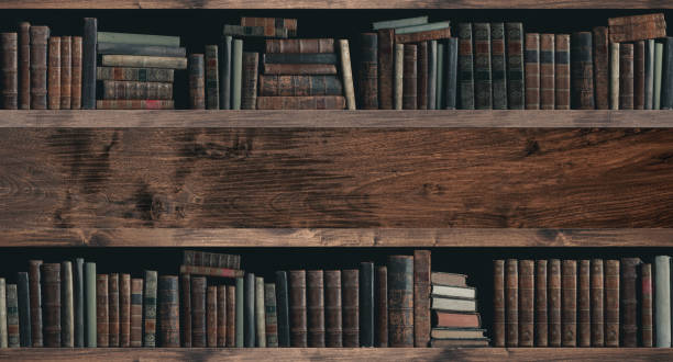 istock Collection of valuable ancient books on a bookshelf 1150717289