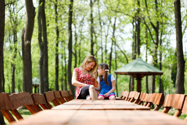 istock Mother and daughter talking in nature 1150717343