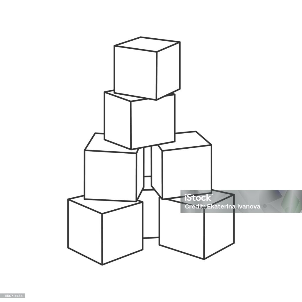 Outline block building tower for coloring book Outline block building tower for coloring book. Blank bricks for your own design, vector illustration on white background. Toy Block stock vector