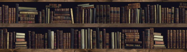 istock Collection of valuable ancient books on a bookshelf 1150717473