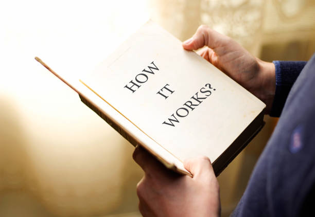 istock Businessman holding a book with text How it works 1150719300
