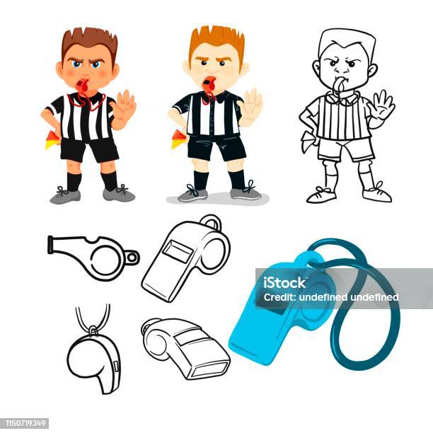 Whistling Soccer Referee Showing Stopping Hand During Match Human Character Vector Illustration Sport Hand Drawn Cartoon Football Arbitrator Whistle Icon Soccer Judge Football Coach Police Blow Stock Illustration - Download Image Now