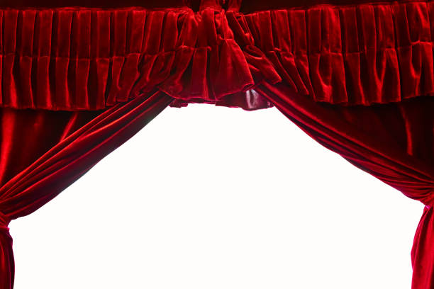 istock Dark red stage theater curtain isolated on white background. 1150723108